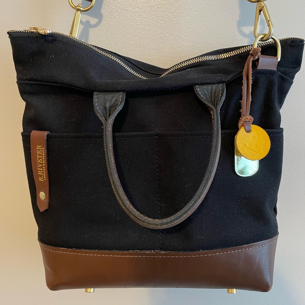 R.Riveter Black Canvas & Brown Leather Crossbody Purse “the dot” - Military
